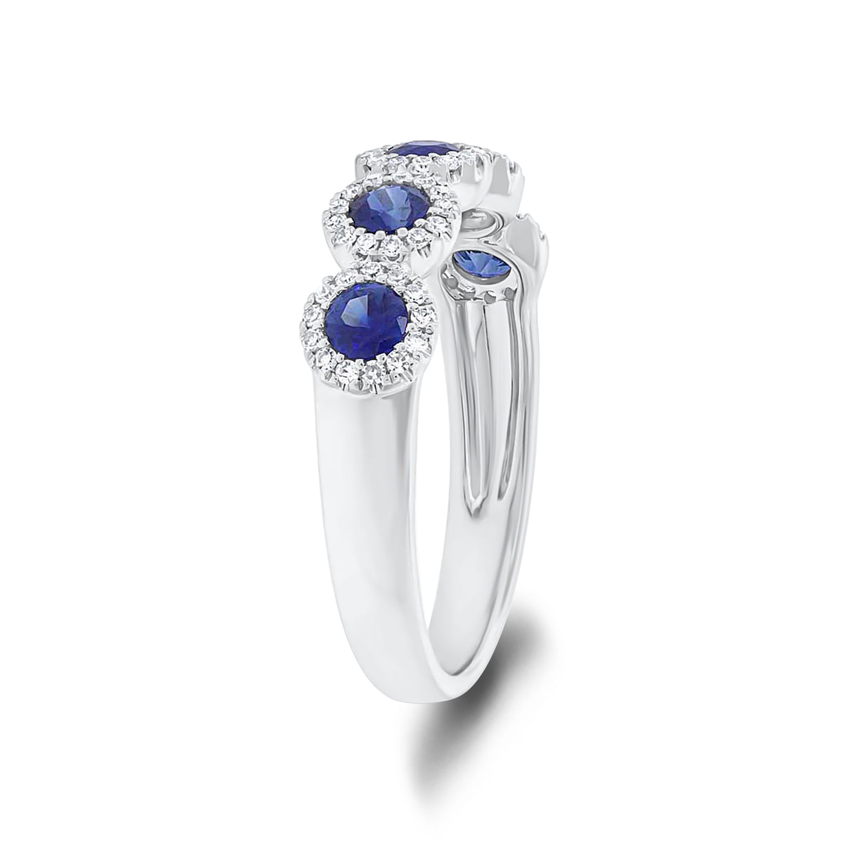 Sapphire and Diamond Halo Ring - 14K gold - 0.20 cts round diamonds - 0.70 cts sapphires
