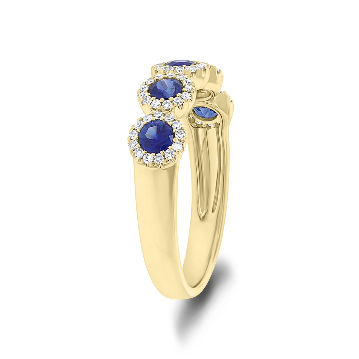 Sapphire and Diamond Halo Ring - 14K gold - 0.20 cts round diamonds - 0.70 cts sapphires