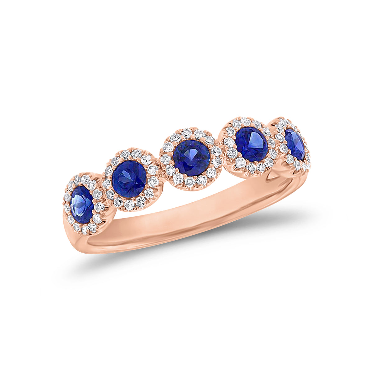 Sapphire and Diamond Halo Ring - 14K gold - 0.20 cts round diamonds - 0.70 cts sapphires