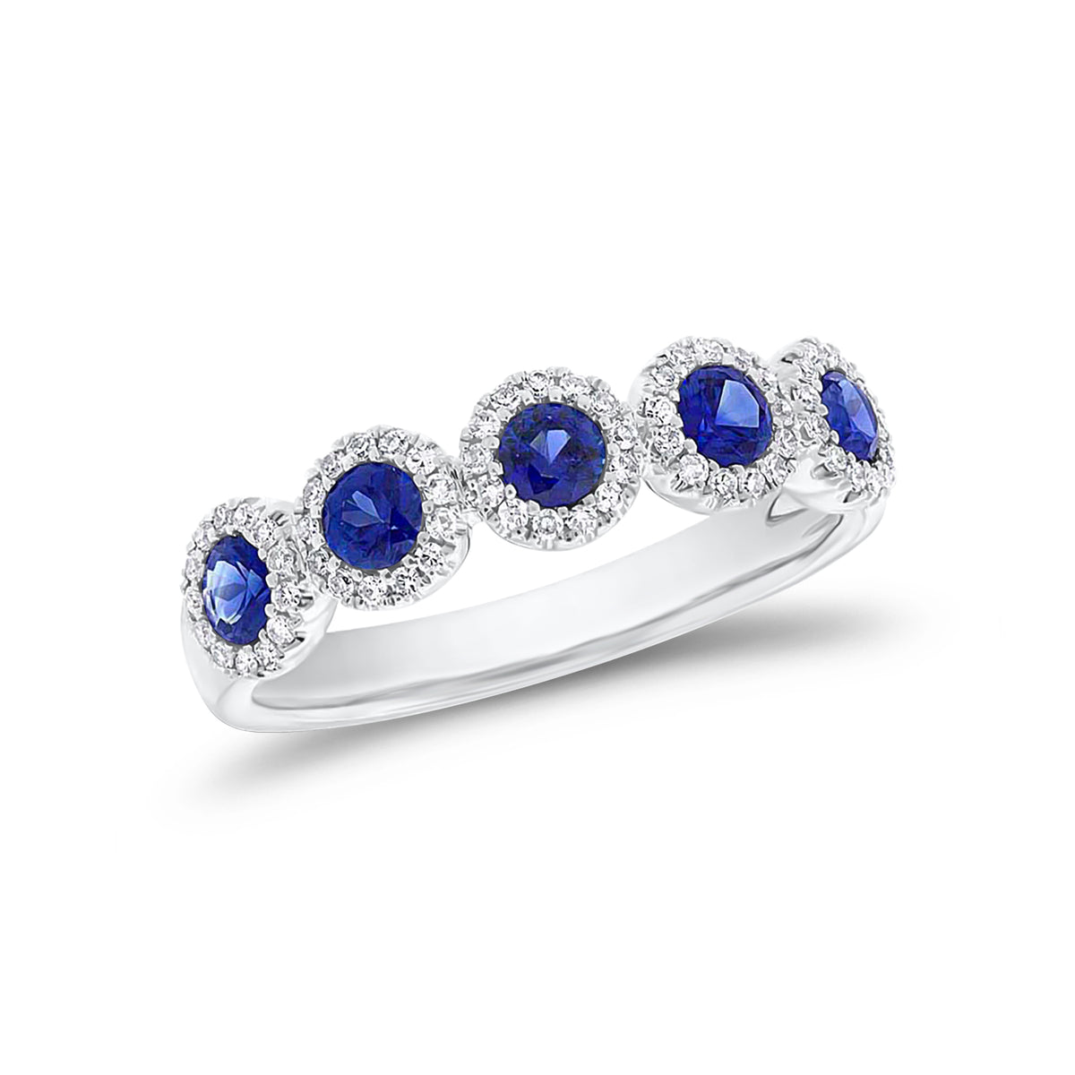 Sapphire and Diamond Halo Ring - 14K gold - 0.20 cts round diamonds - 0.70 cts sapphires