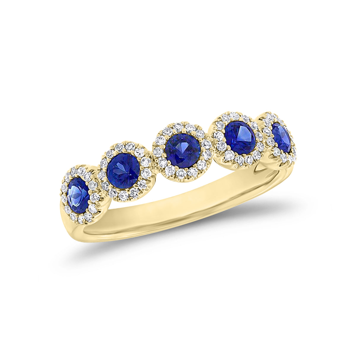 Sapphire and Diamond Halo Ring - 14K gold - 0.20 cts round diamonds - 0.70 cts sapphires