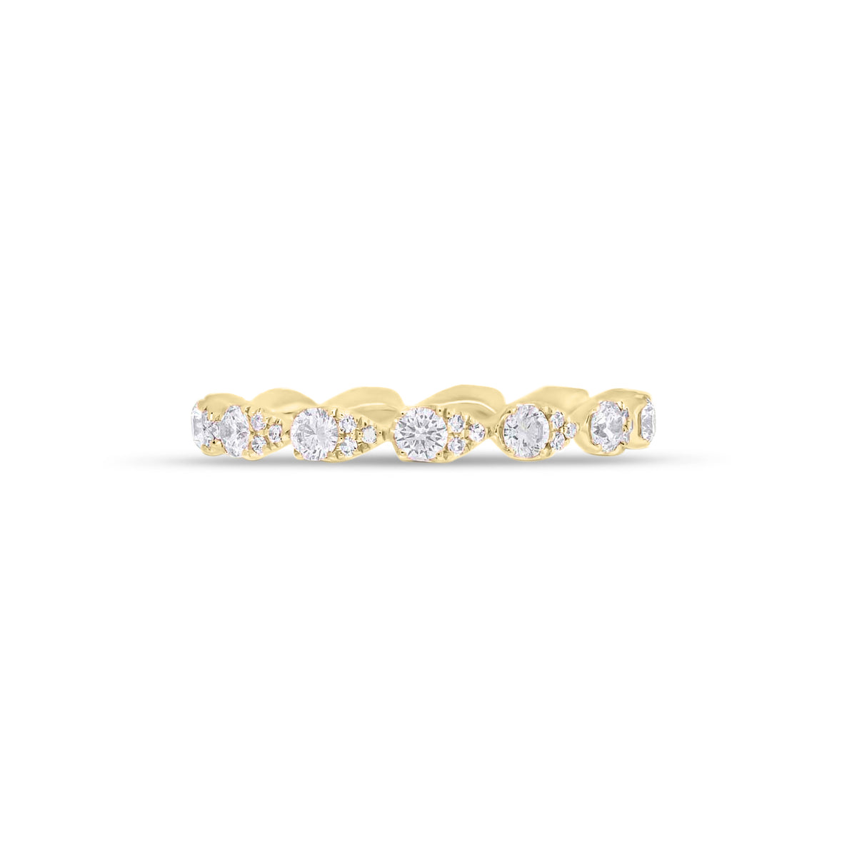 Diamond Pear Clusters Stackable Ring - 14K yellow gold 1.79 grams - 52 round diamond totaling 0.69 cts round diamonds