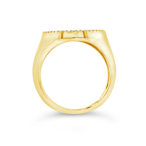 Pave Diamond Signet Ring   -14K gold weighing 7.20 grams  -233 round diamonds totaling 0.77 carats