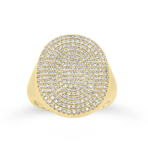 Pave Diamond Signet Ring   -14K gold weighing 7.20 grams  -233 round diamonds totaling 0.77 carats