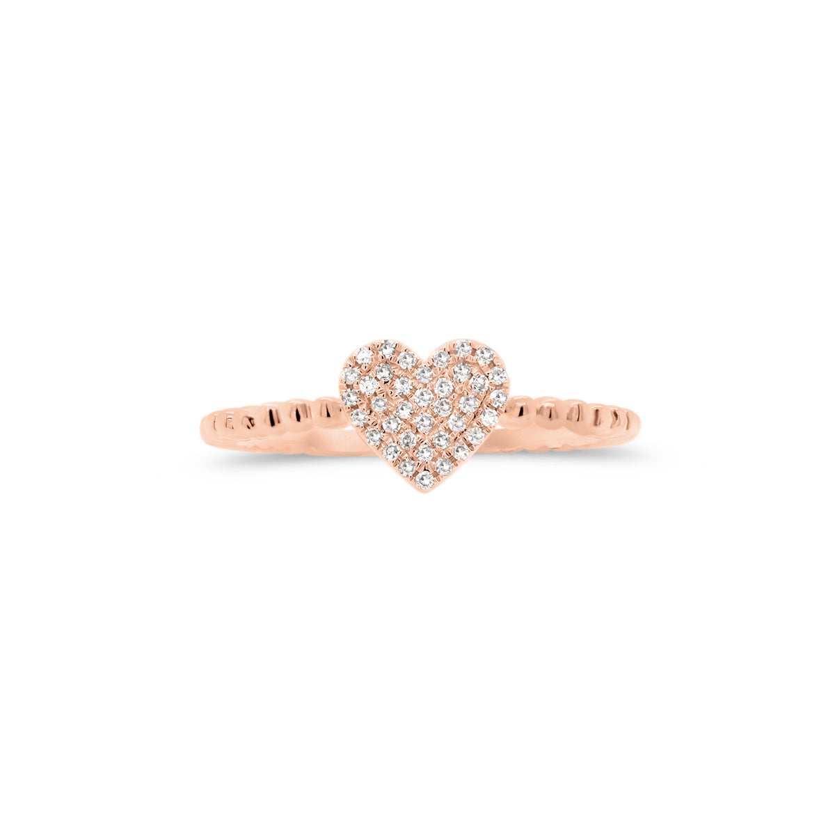 Diamond Heart Ring  - 14K gold weighing 1.61 grams  - 37 round diamonds totaling 0.12 carats
