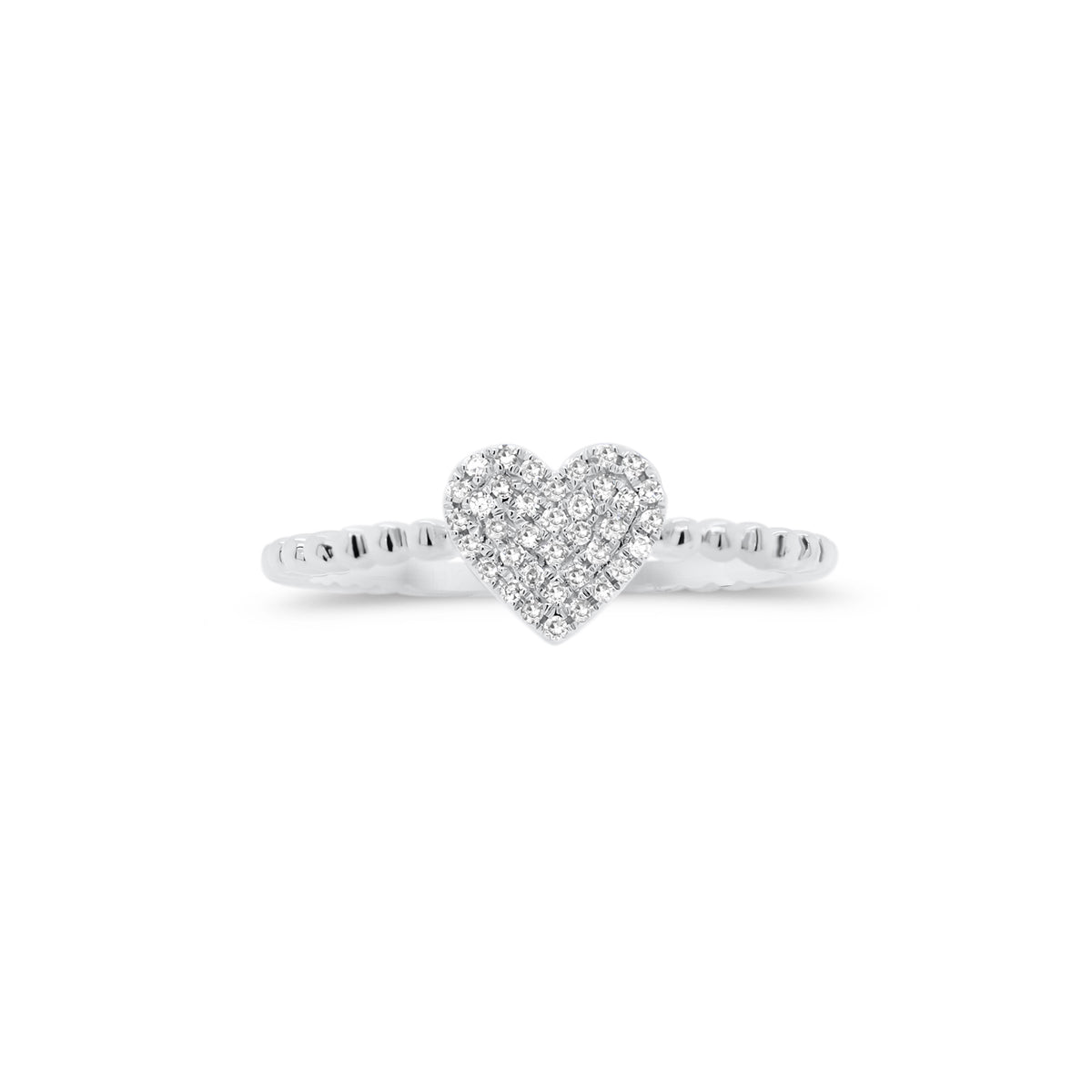 Diamond Heart Ring  - 14K gold weighing 1.61 grams  - 37 round diamonds totaling 0.12 carats