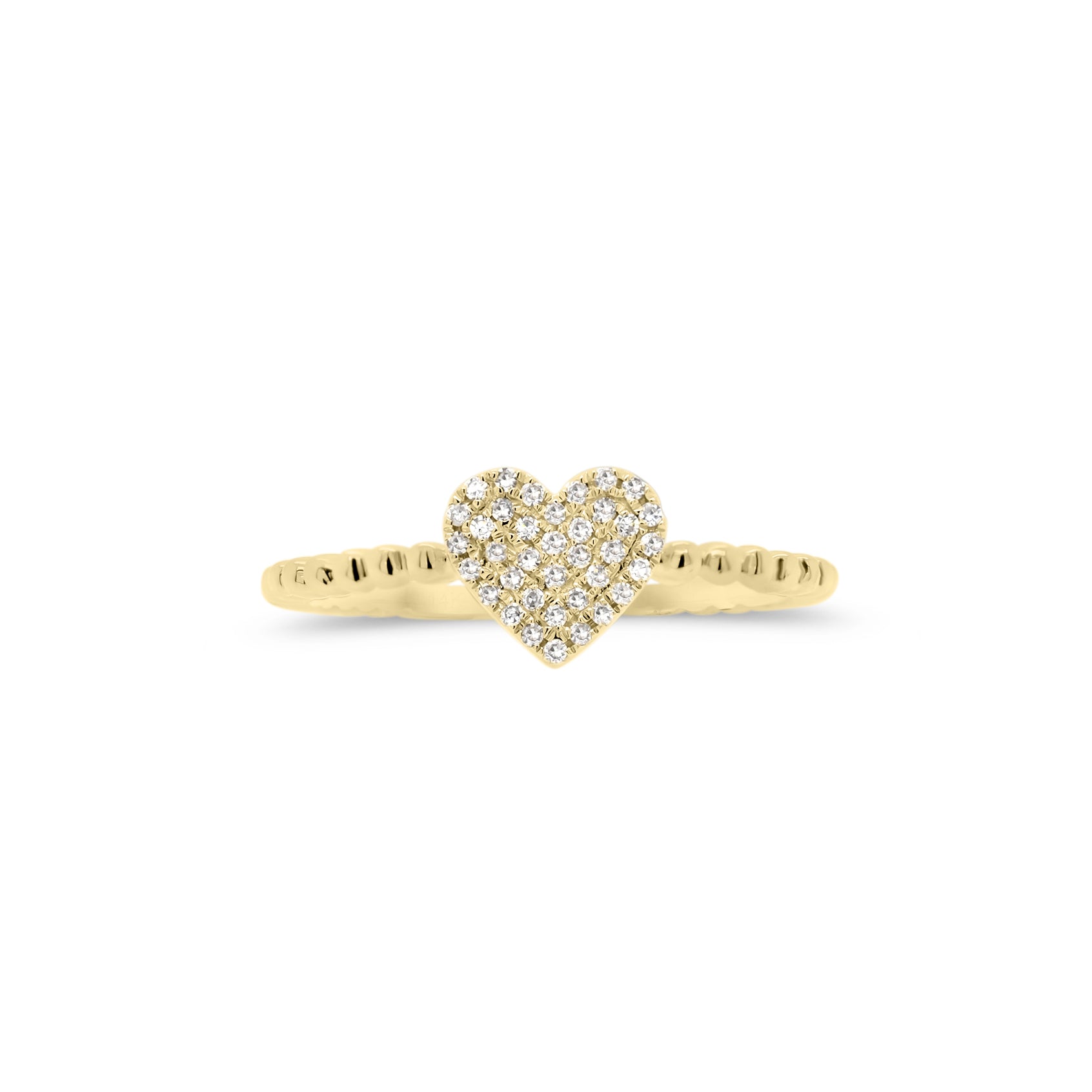 Diamond Heart Ring  - 14K gold weighing 1.61 grams  - 37 round diamonds totaling 0.12 carats