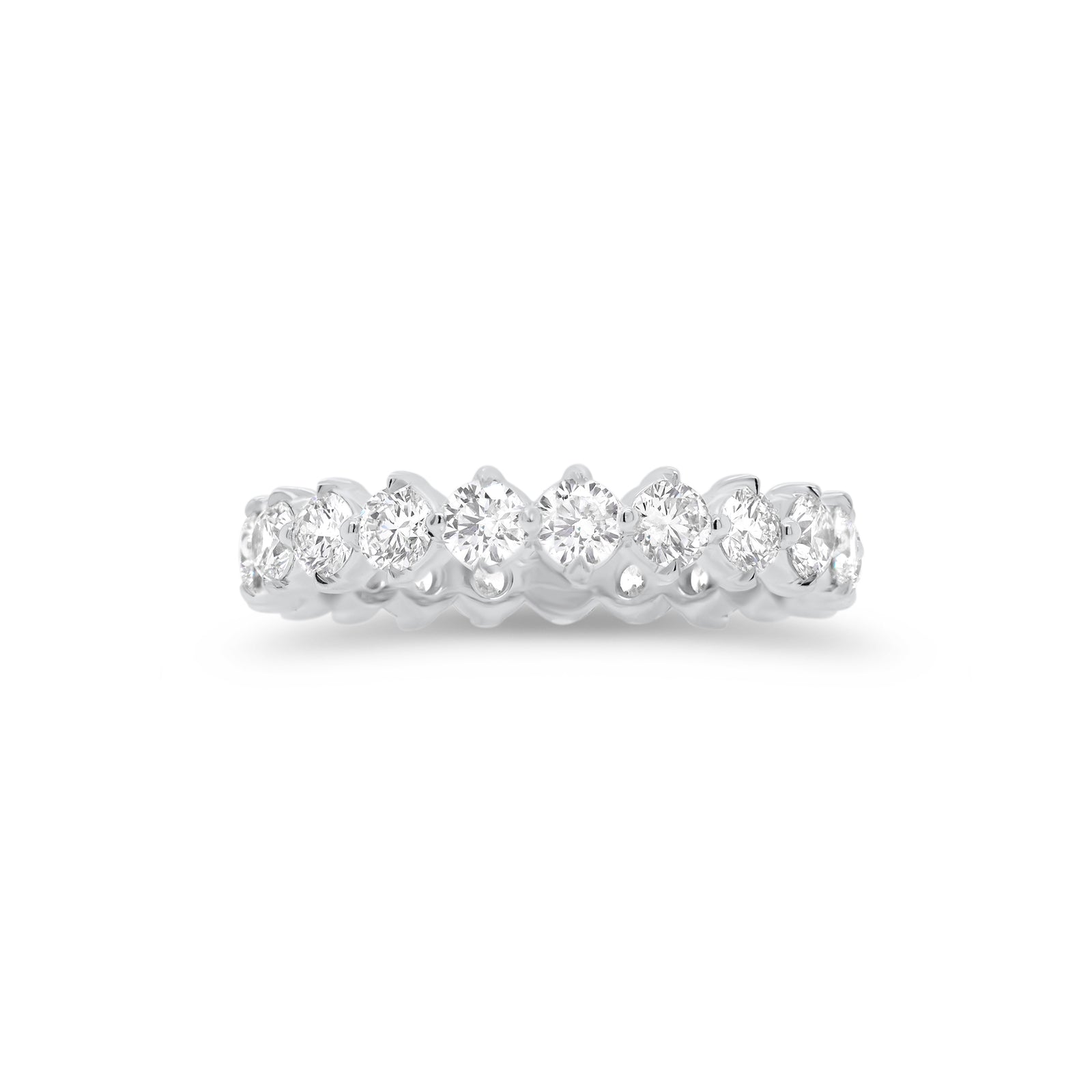 Prong-Set Diamond Eternity Band  - 14K gold weighing 2.60 grams  - 21 round diamonds totaling 1.79 carats