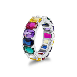 Multicolor Emerald-Cut Gemstone Eternity Ring - 14K gold weighing 4.15 grams  - 16 multicolor gemstones totaling 10.60 carats