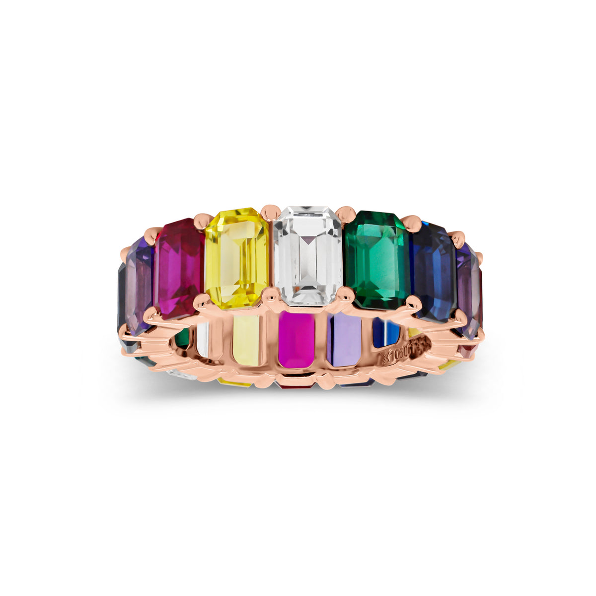 Multicolor Emerald-Cut Gemstone Eternity Ring - 14K gold weighing 4.15 grams  - 16 multicolor gemstones totaling 10.60 carats