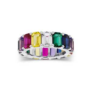 Multicolor Emerald-Cut Gemstone Eternity Ring - 14K gold weighing 4.15 grams  - 16 multicolor gemstones totaling 10.60 carats