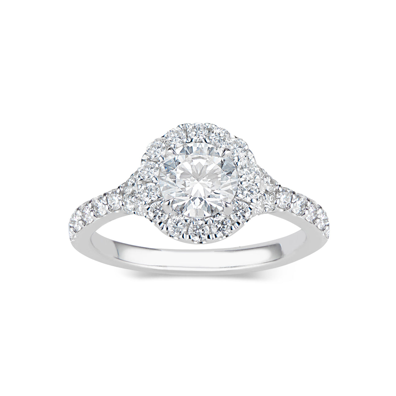 Round Halo Diamond Engagement Ring  -18K weighting 3.73 GR  - 34 round diamonds totaling 0.48 carats