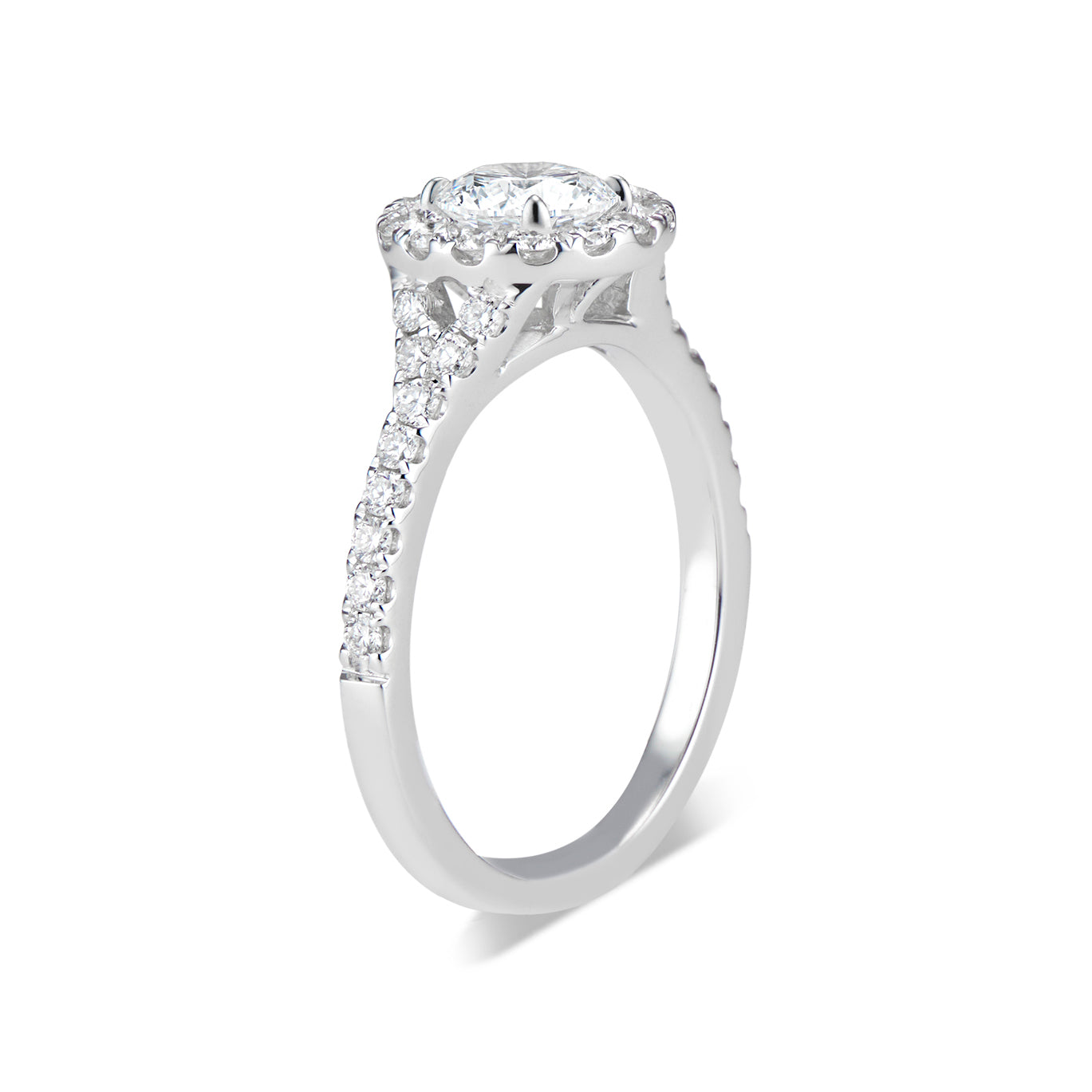 Round Halo Diamond Engagement Ring  -18K weighting 3.73 GR  - 34 round diamonds totaling 0.48 carats