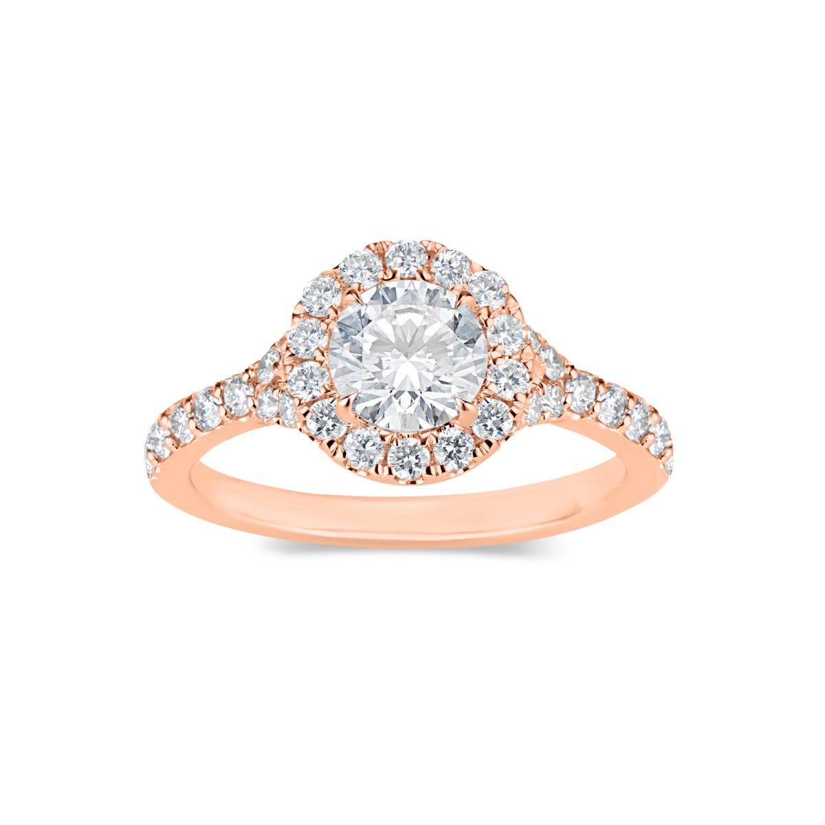 Round Halo Diamond Engagement Ring  -18K weighting 3.73 GR  - 34 round diamonds totaling 0.48 carats