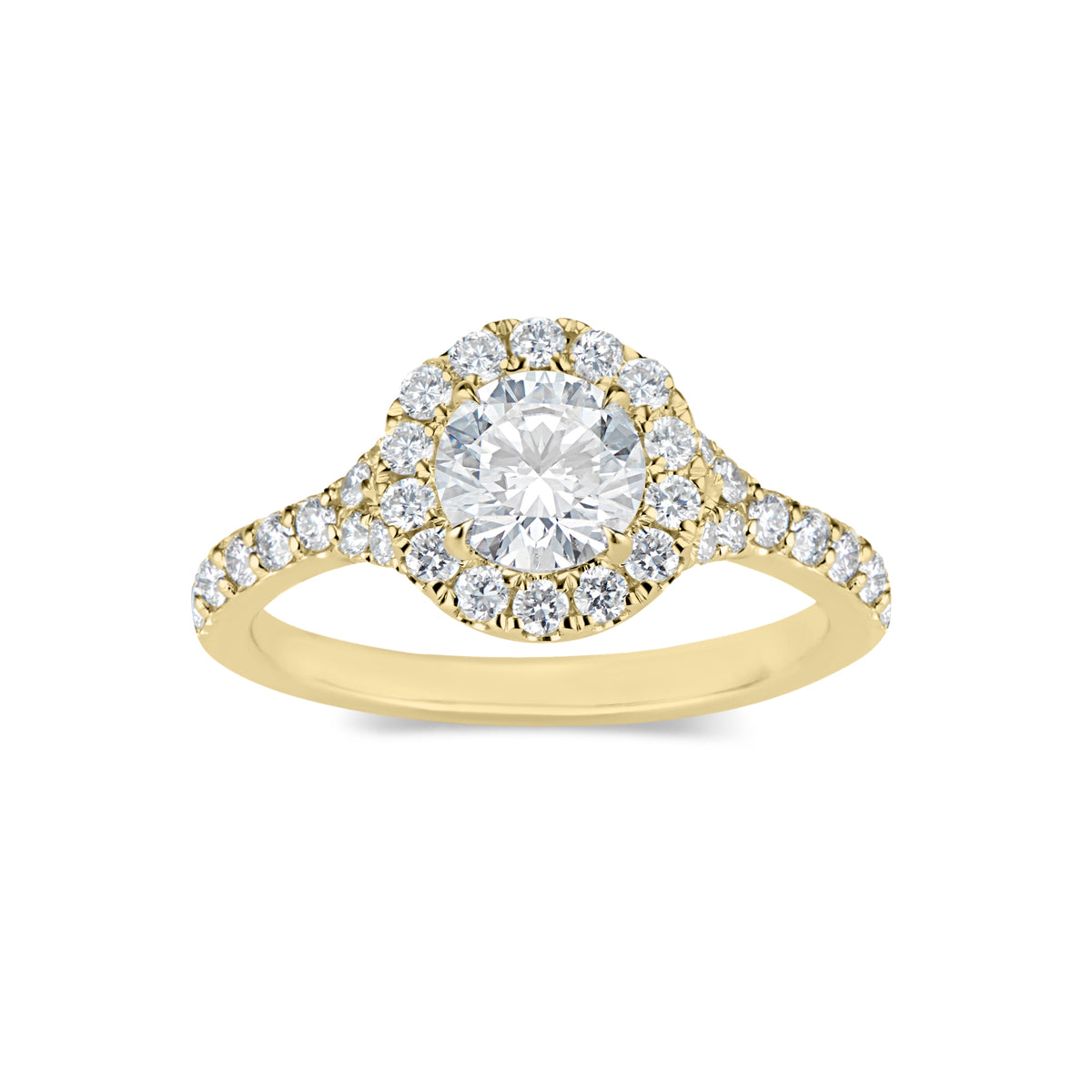 Round Halo Diamond Engagement Ring  -18K weighting 3.73 GR  - 34 round diamonds totaling 0.48 carats
