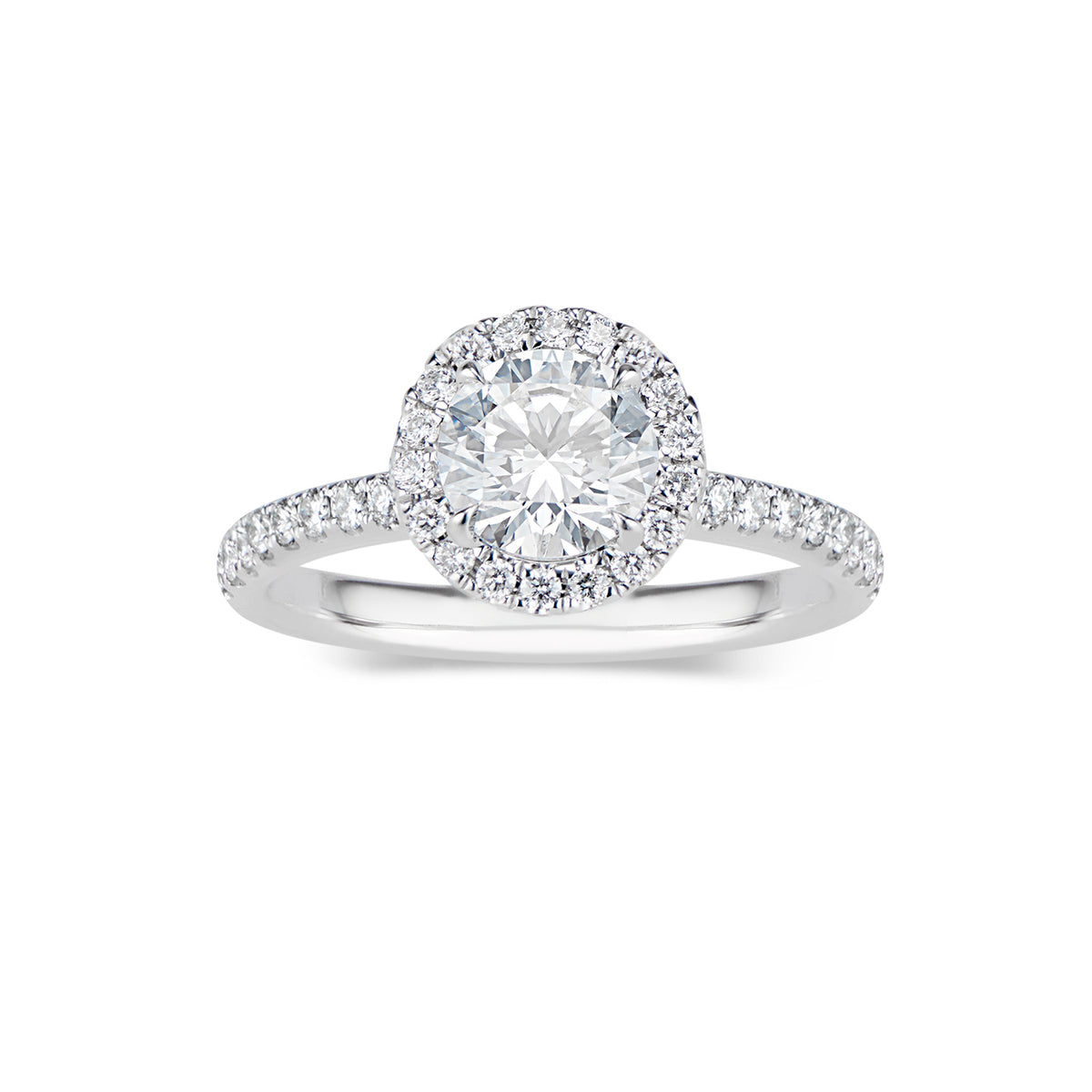 Round Double-Edge Halo Diamond Engagement Ring  -18 K weighting 3.65  - 74 round diamonds totaling 0.44 carats