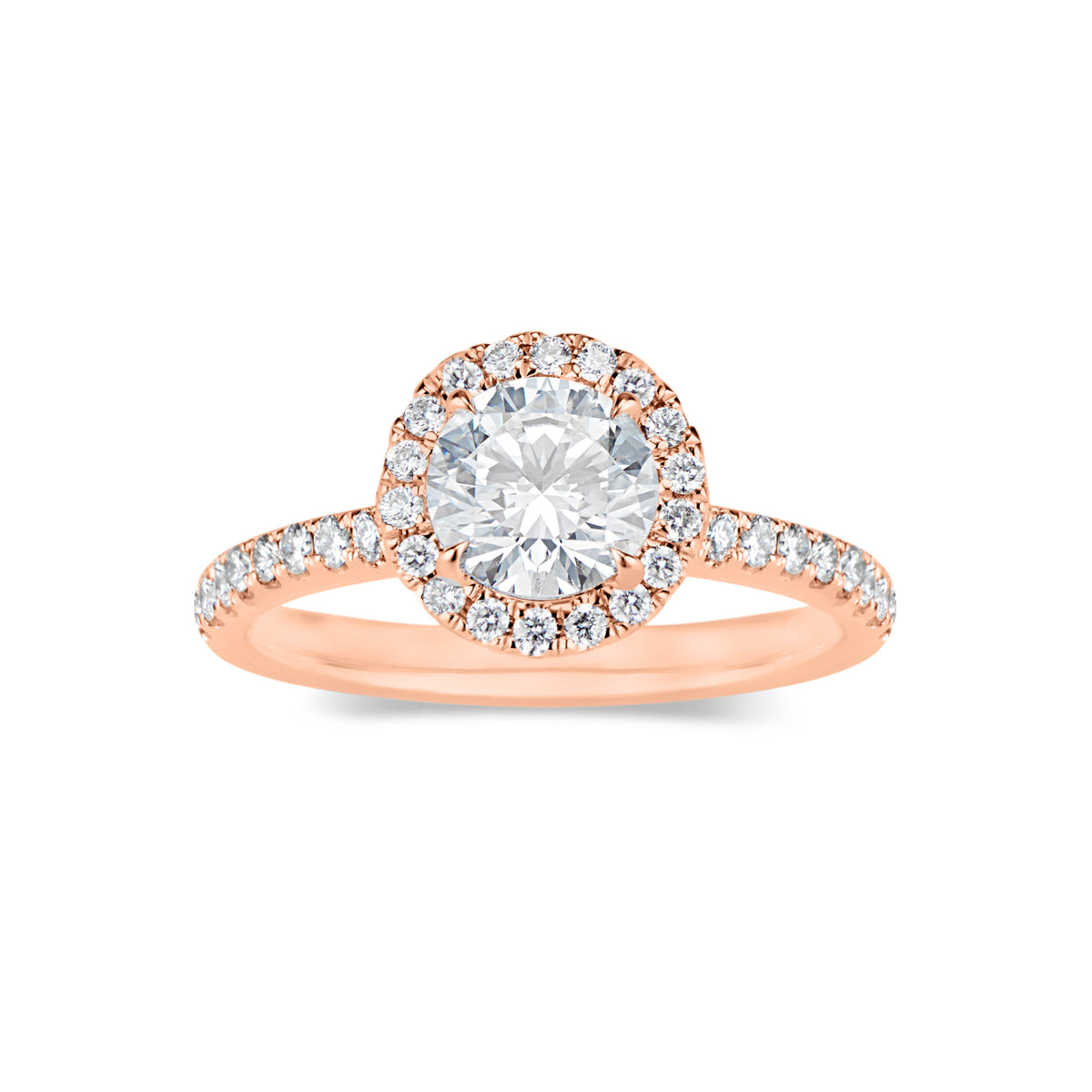 Round Double-Edge Halo Diamond Engagement Ring  -18 K weighting 3.65  - 74 round diamonds totaling 0.44 carats