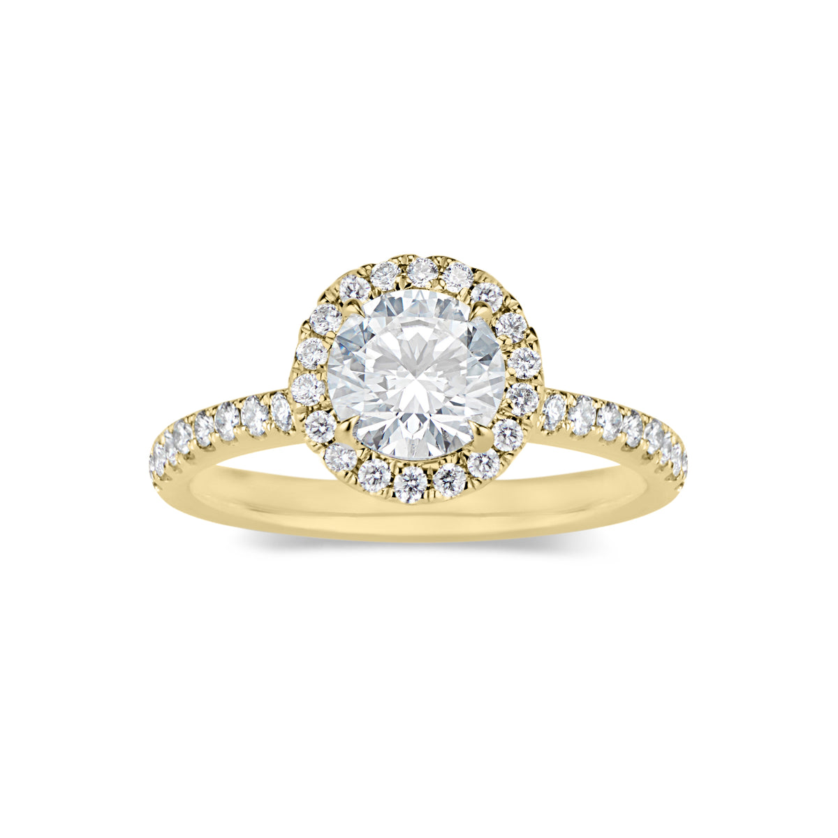 Round Double-Edge Halo Diamond Engagement Ring  -18 K weighting 3.65  - 74 round diamonds totaling 0.44 carats