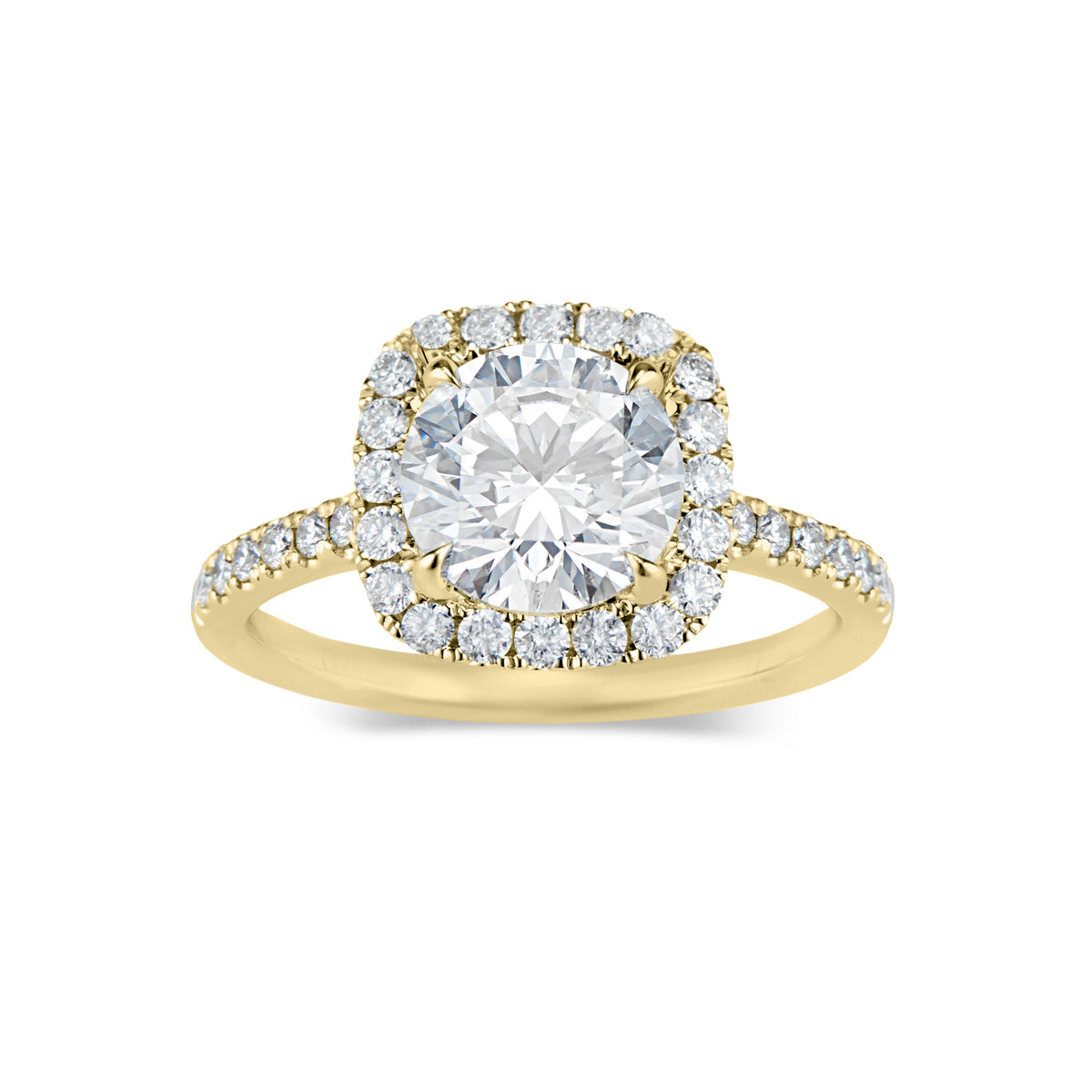 Cushion Halo Diamond Engagement Ring  - 18k weighting 3.16 GR  - 34 round diamonds totaling 0.52 carats