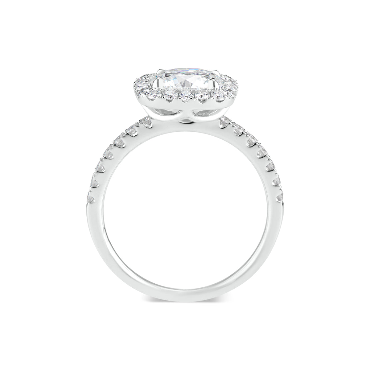 Cushion Halo Diamond Engagement Ring  - 18k weighting 3.16 GR  - 34 round diamonds totaling 0.52 carats