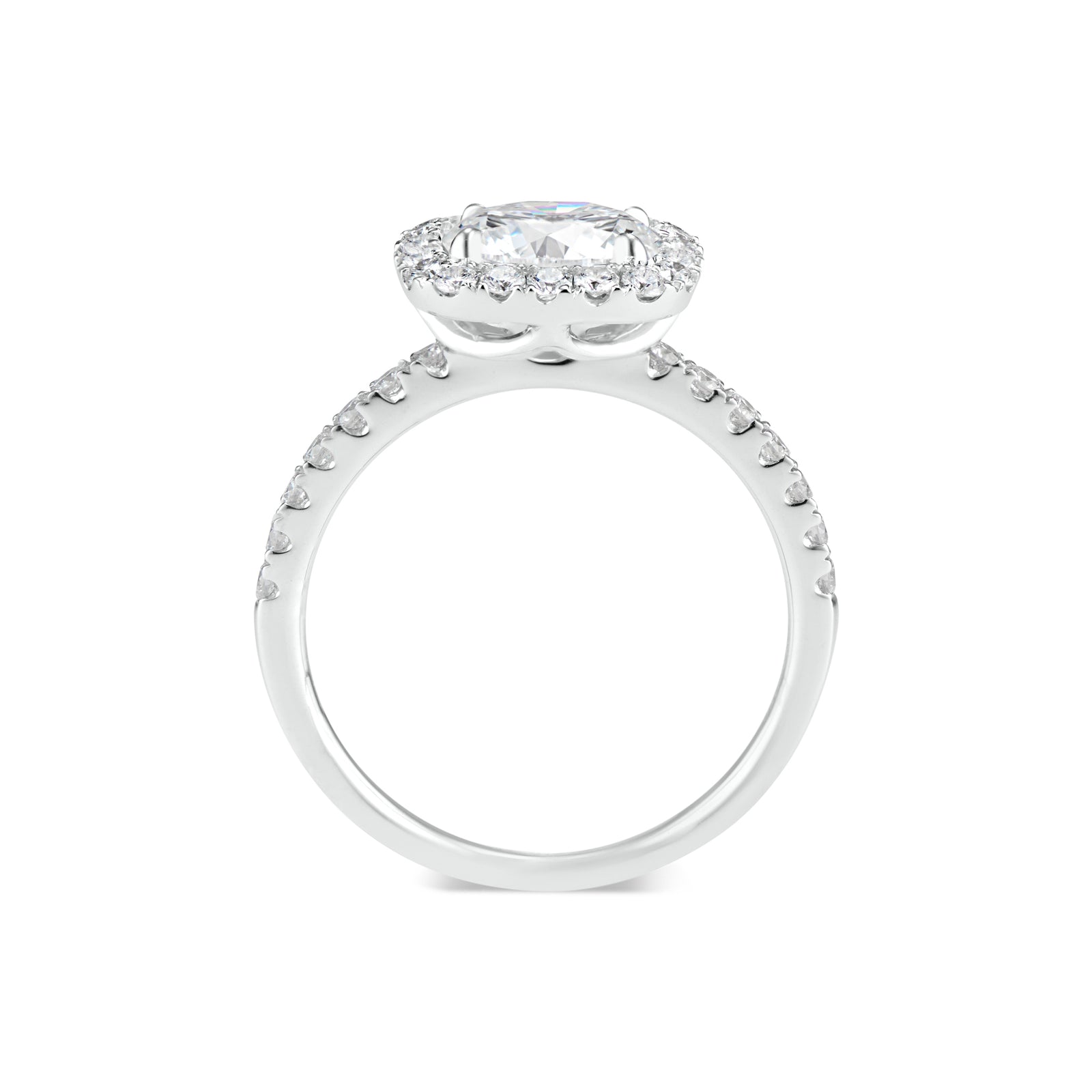 Cushion Halo Diamond Engagement Ring  - 18k weighting 3.16 GR  - 34 round diamonds totaling 0.52 carats