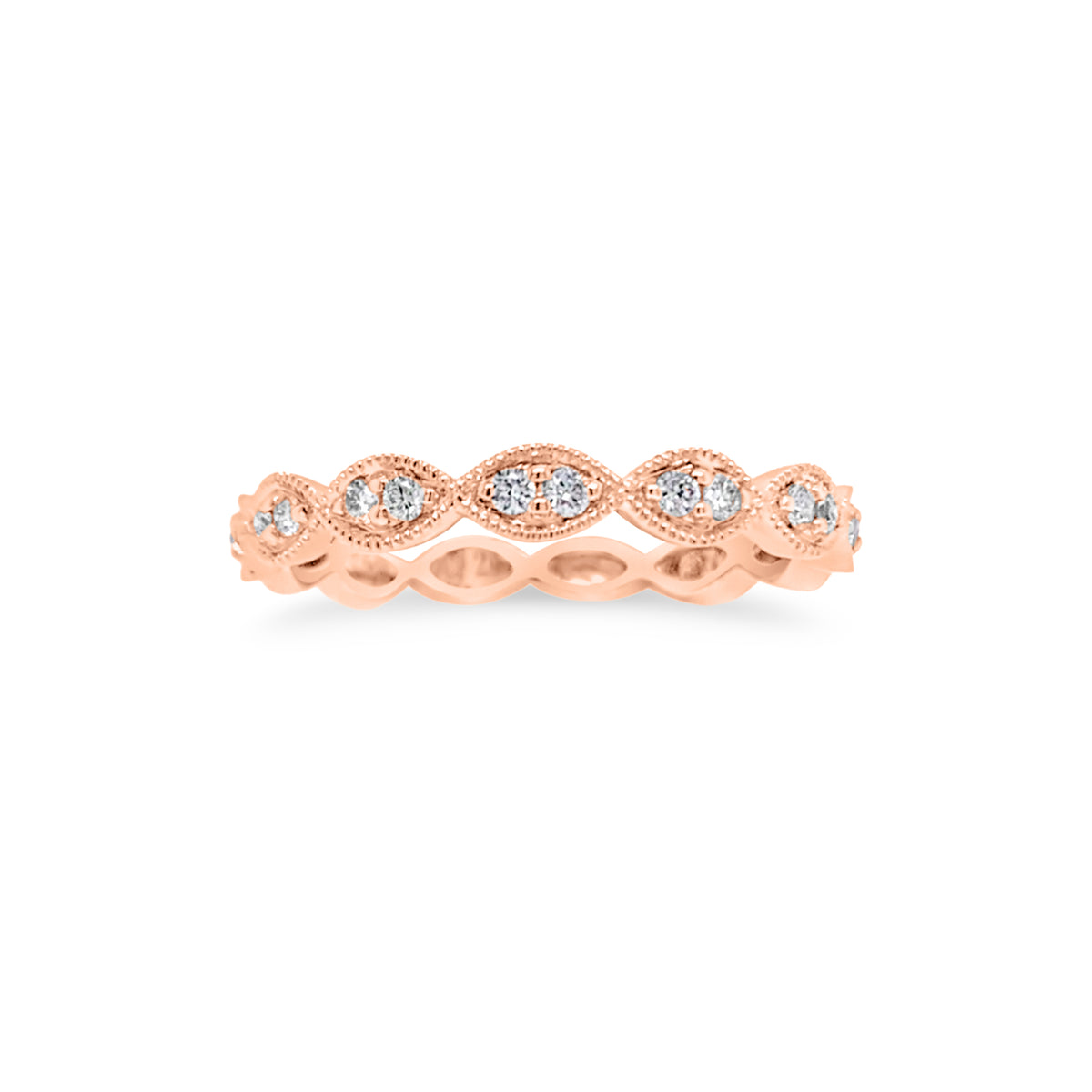 Diamond Stackable Ring with Milgrain  - 18K gold weighting 2.11 grams.  - 18 round diamond totaling .21 carats. 