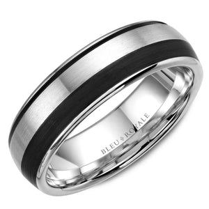 Black Carbon Accent Men's Wedding Band 14K gold weighing 9.1 grams with a width of 6 mm, with cobalt inlay