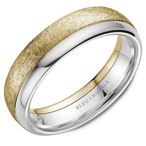 Diamond Brush Wider Top & High Polish Narrow Top Men's Wedding Band This men's wedding band is composed of 14k gold weighing 11.2 grams with a width of 6 mm 