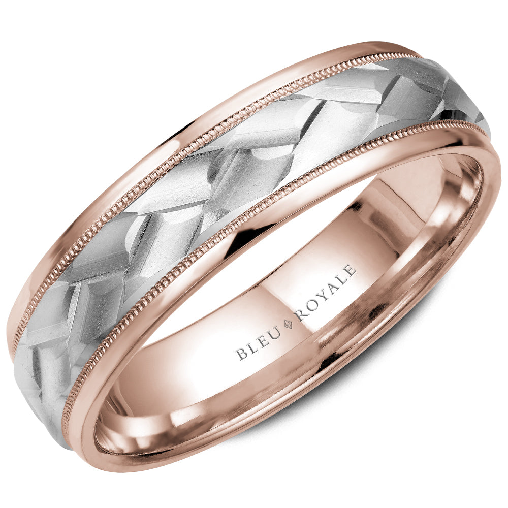 Frosted center & high polish edges men's wedding band This men's wedding band is composed of 14k gold weighing 11.0 grams with a width of 6.5 mm 