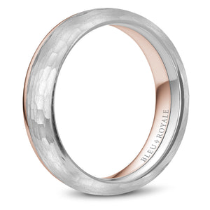 Hammered top & smooth top men's wedding band This men's wedding band is composed of 14k gold weighing 11.0 grams with a width of 6.0 mm