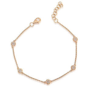 Pave Diamond Circle Station Bracelet - 14K rose gold weighing 1.58 grams - 70 round diamonds totaling 0.37 carats