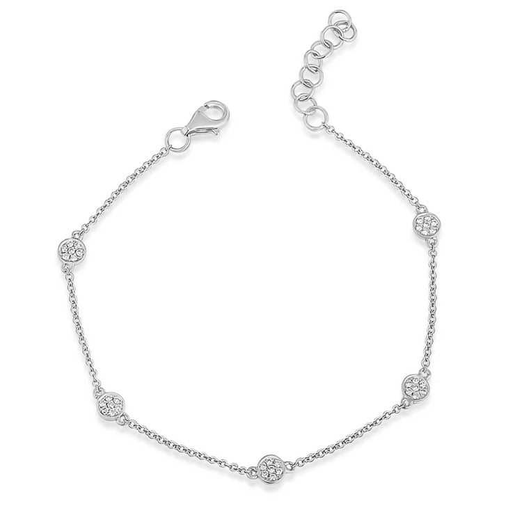 Pave Diamond Circle Station Bracelet - 14K white gold weighing 1.58 grams - 70 round diamonds totaling 0.37 carats