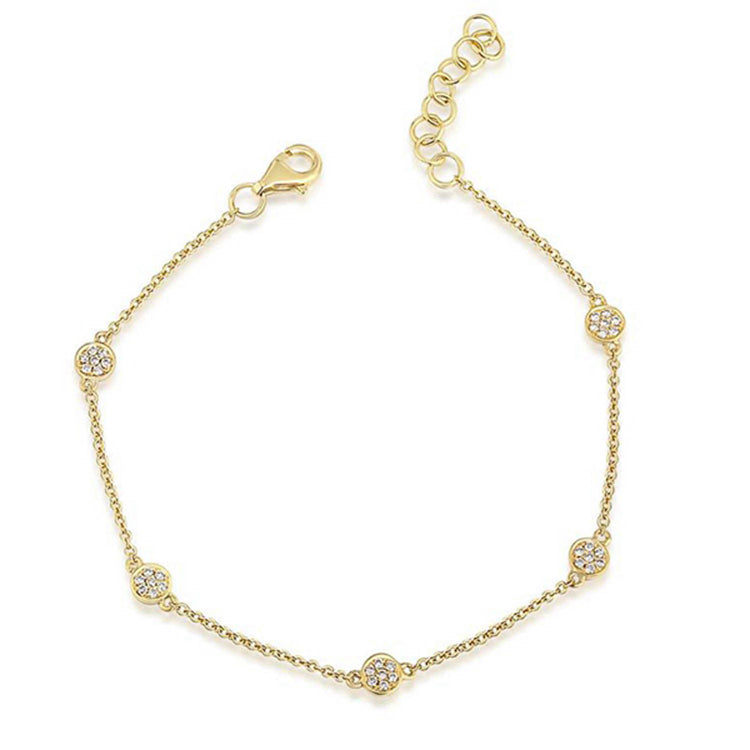 Pave Diamond Circle Station Bracelet - 14K yellow gold weighing 1.58 grams - 70 round diamonds totaling 0.37 carats