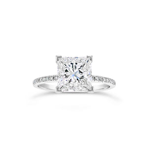 Princess-Cut Diamond Engagement Ring with Pave Diamond Shank  -18K weighting 2.31 GR  - 34 round diamonds totaling 0.52 carats