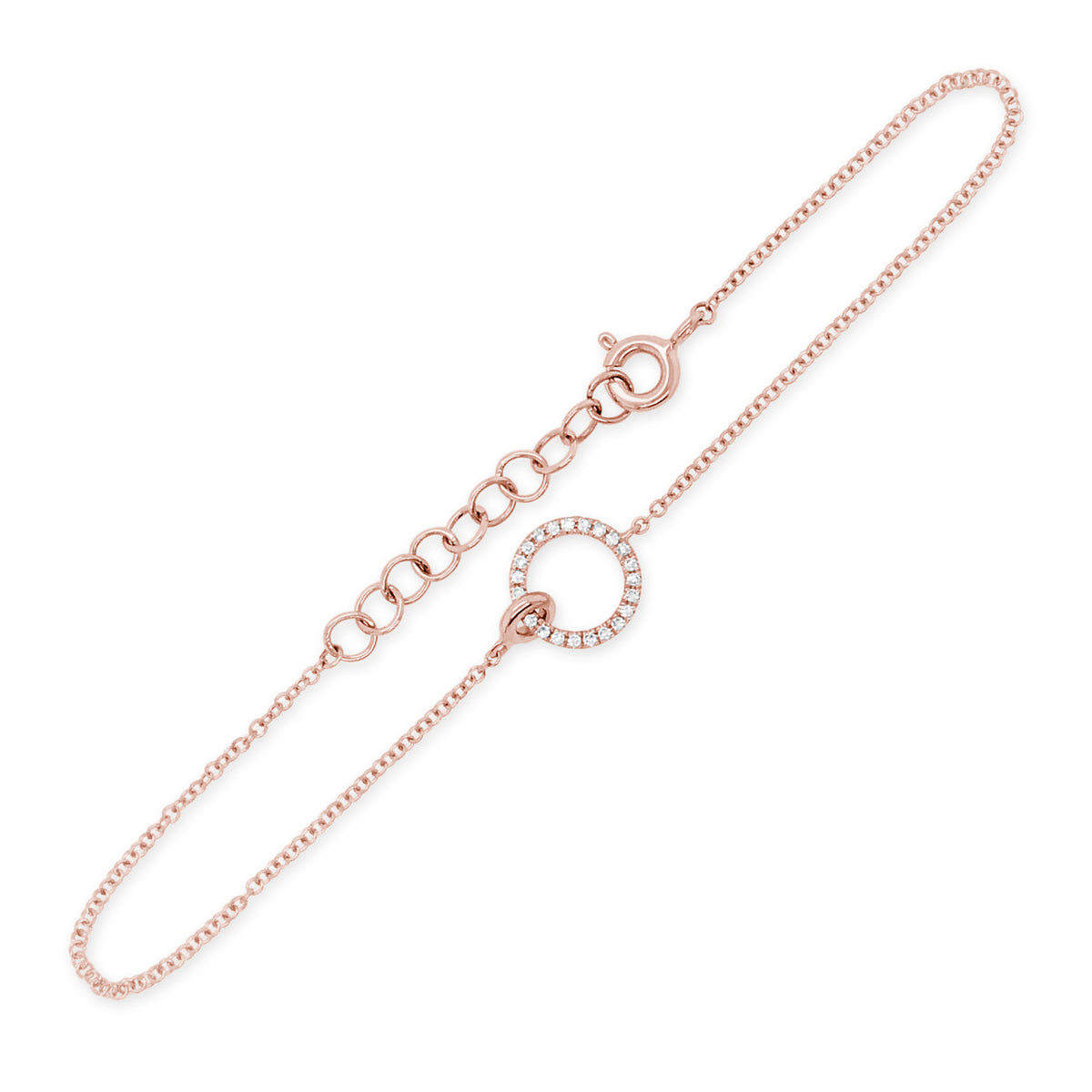 Diamond Open Circle Bracelet -14K gold weighing 1.05 grams -23 round diamonds totaling .06 carats