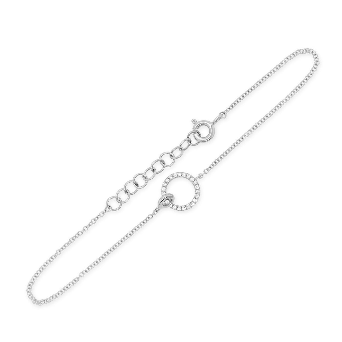 Diamond Open Circle Bracelet -14K gold weighing 1.05 grams -23 round diamonds totaling .06 carats