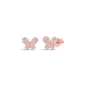 Mini Diamond Butterfly Stud Earrings -14kt rose gold weighing 1.49 grams -68 round pave set diamonds weighing .17 carats