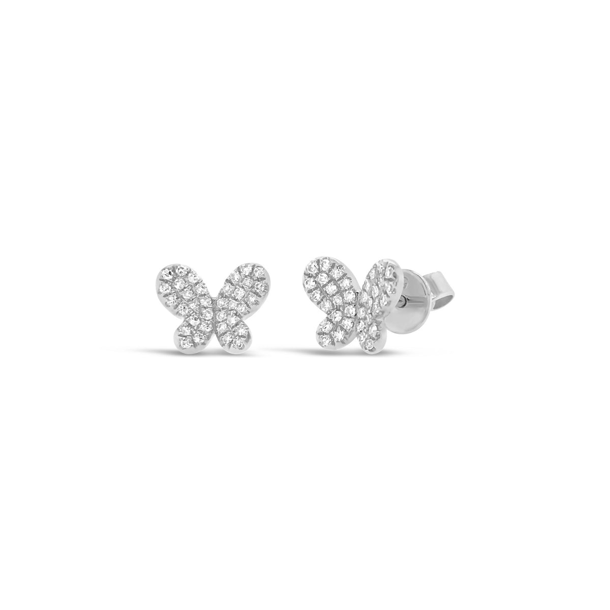 Mini Diamond Butterfly Stud Earrings -14kt white gold weighing 1.49 grams -68 round pave set diamonds weighing .17 carats