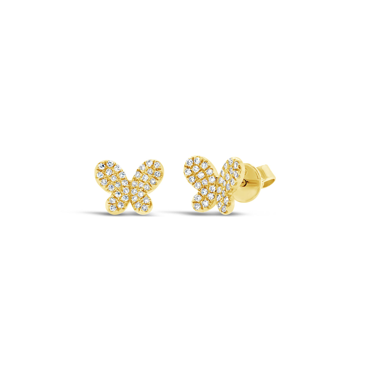 Mini Diamond Butterfly Stud Earrings -14kt yellow gold weighing 1.49 grams -68 round pave set diamonds weighing .17 carats