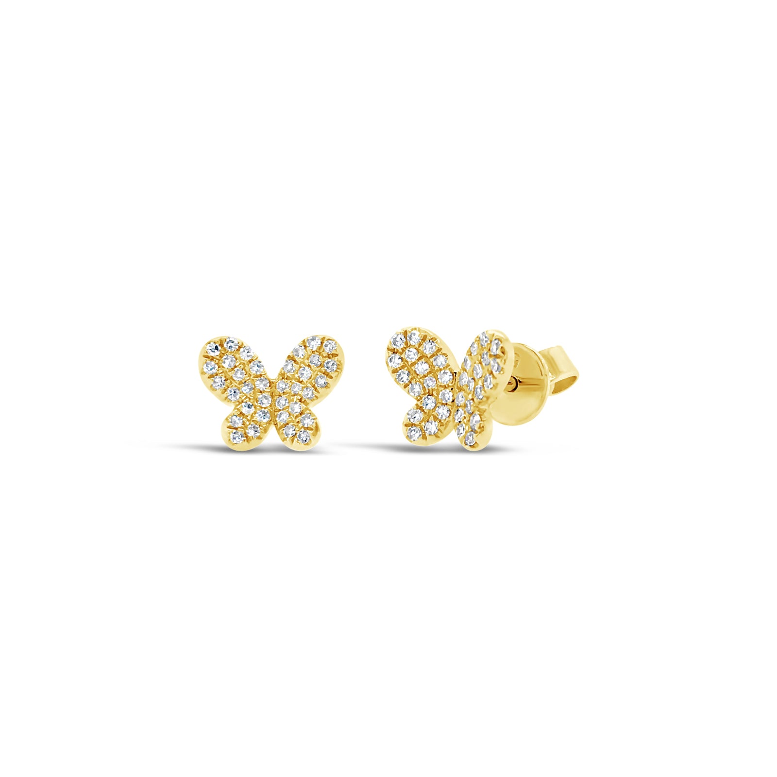 Mini Diamond Butterfly Stud Earrings -14kt yellow gold weighing 1.49 grams -68 round pave set diamonds weighing .17 carats