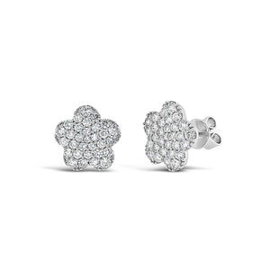 diamond flower stud earrings 18k Gold weighing 2.19 grams  62 round pave set diamonds weighing .83 carats