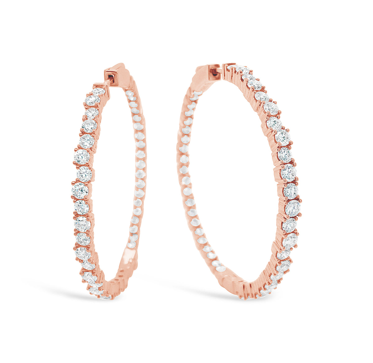 Large diamond scattered hoop earrings -14k gold weighing 13.65 grams -88 round prong-set diamonds weighing 4.35 carats