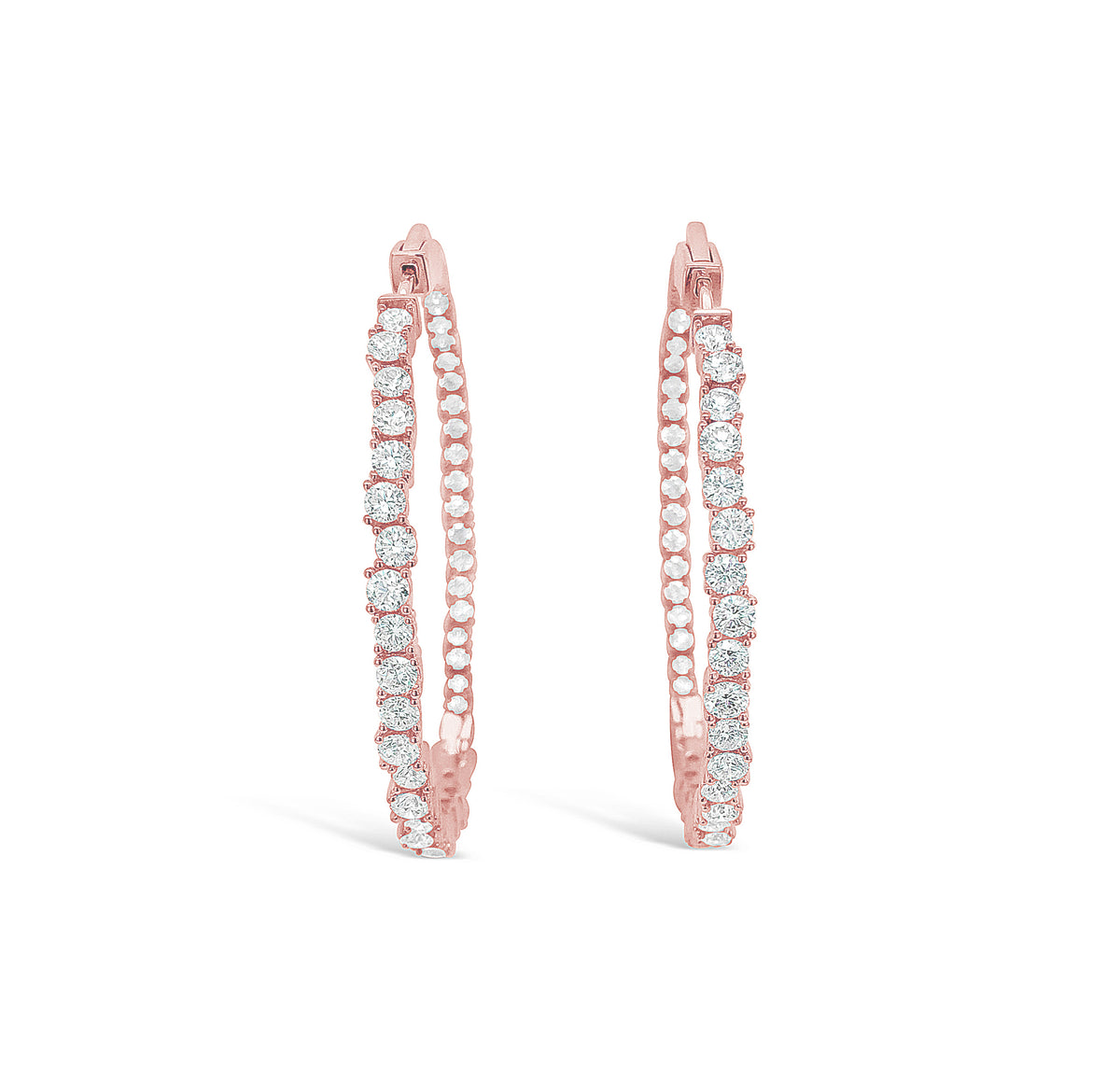 Large diamond scattered hoop earrings -14k gold weighing 13.65 grams -88 round prong-set diamonds weighing 4.35 carats