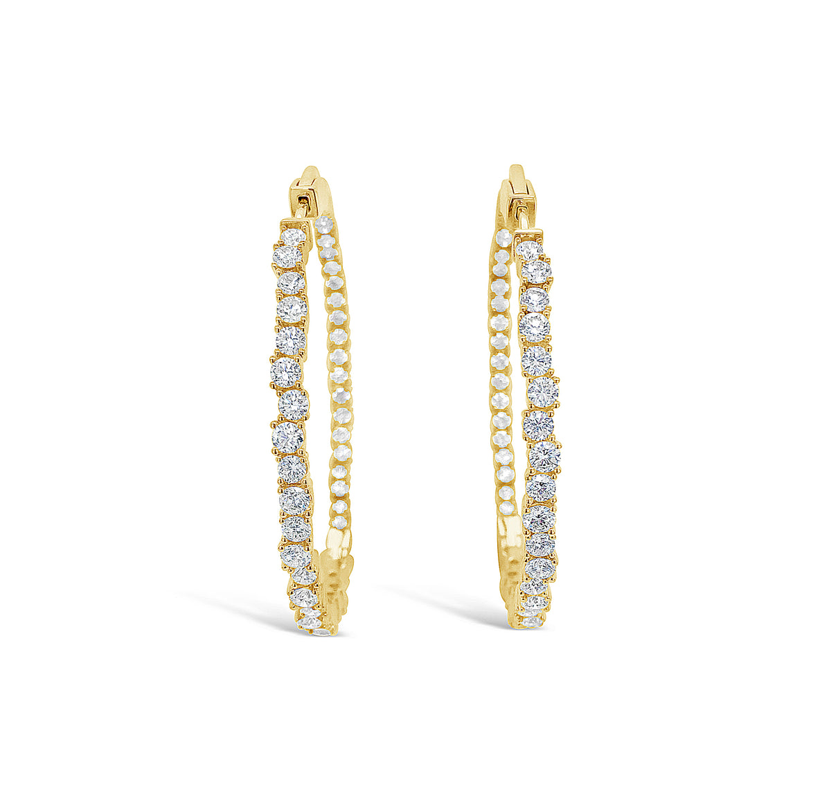 Large diamond scattered hoop earrings -14k gold weighing 13.65 grams -88 round prong-set diamonds weighing 4.35 carats
