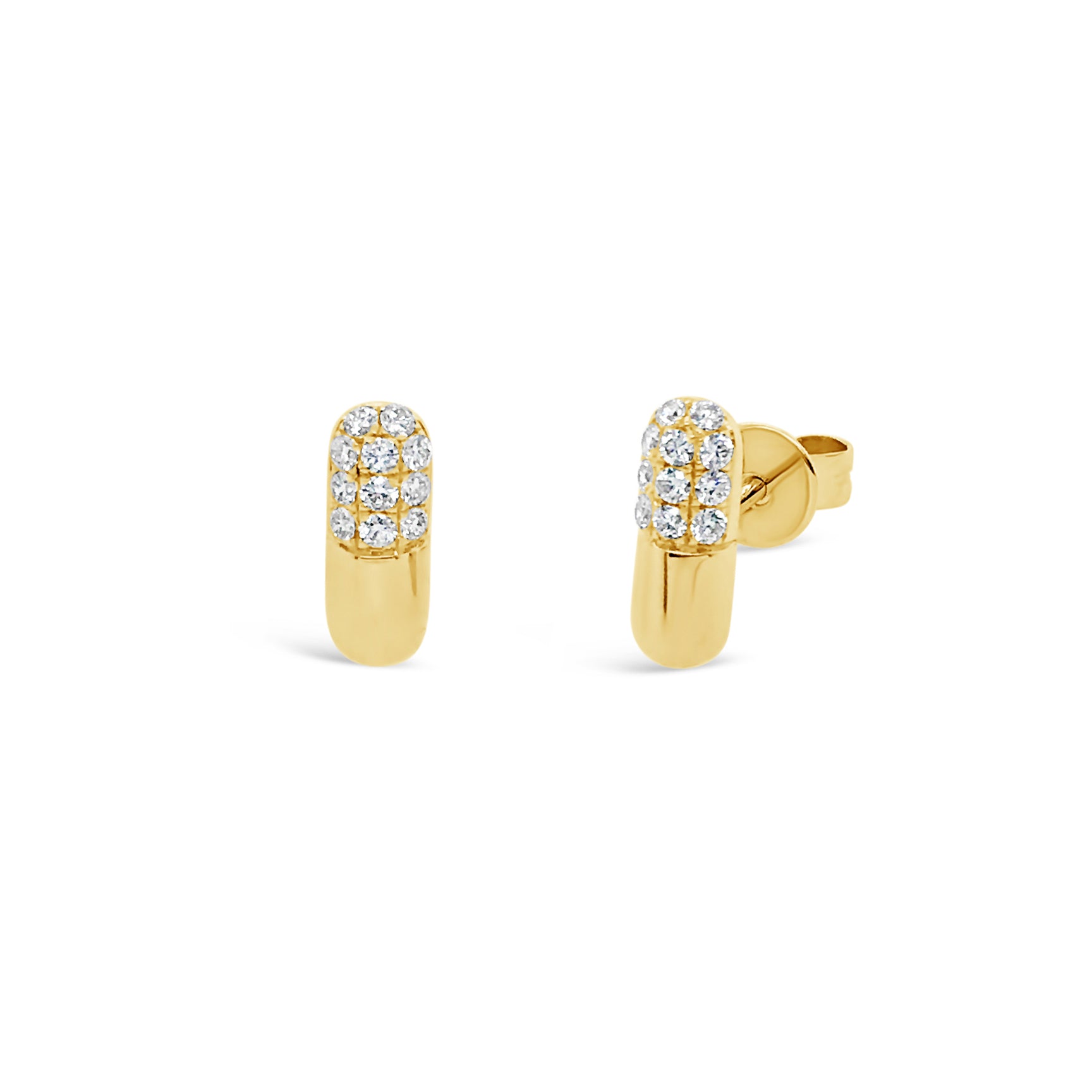 Diamond Pill Stud Earrings - 14k yellow gold weighing 1.45 grams - 22 round prong set diamonds weighing .22 carats