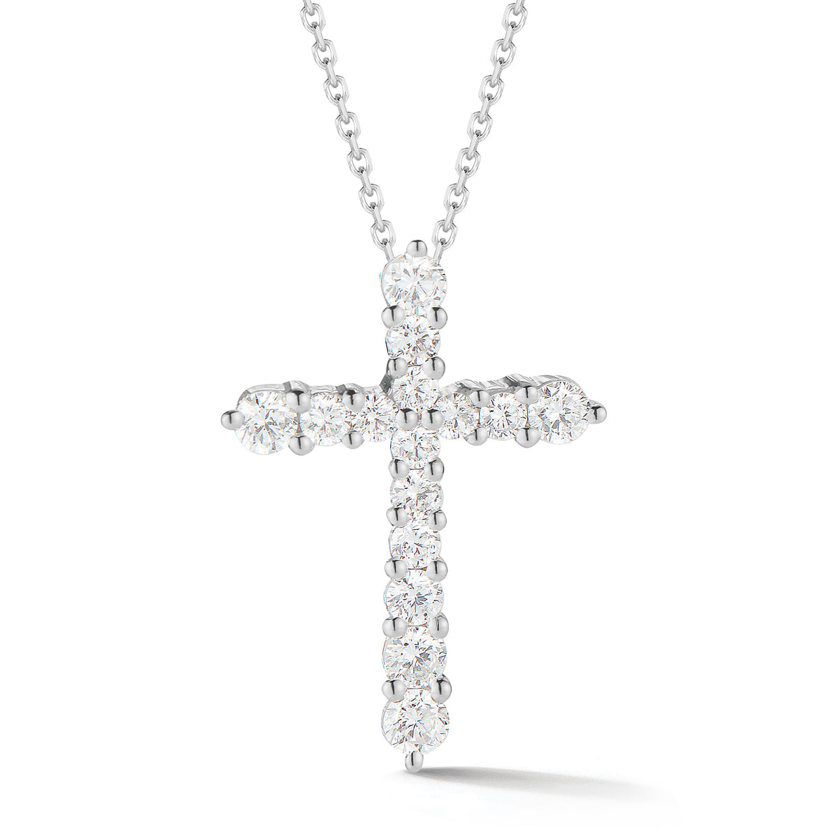 Diamond Classic Cross Pendant Necklace  -14K gold weighing 2.40 grams  -15 round prong-set brilliant diamonds totaling 0.44 carats