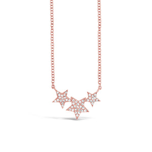 Diamond Triple-Star Necklace  -14k gold weighing 1.69 grams  -48 round pave-set diamonds totaling 0.10 carats
