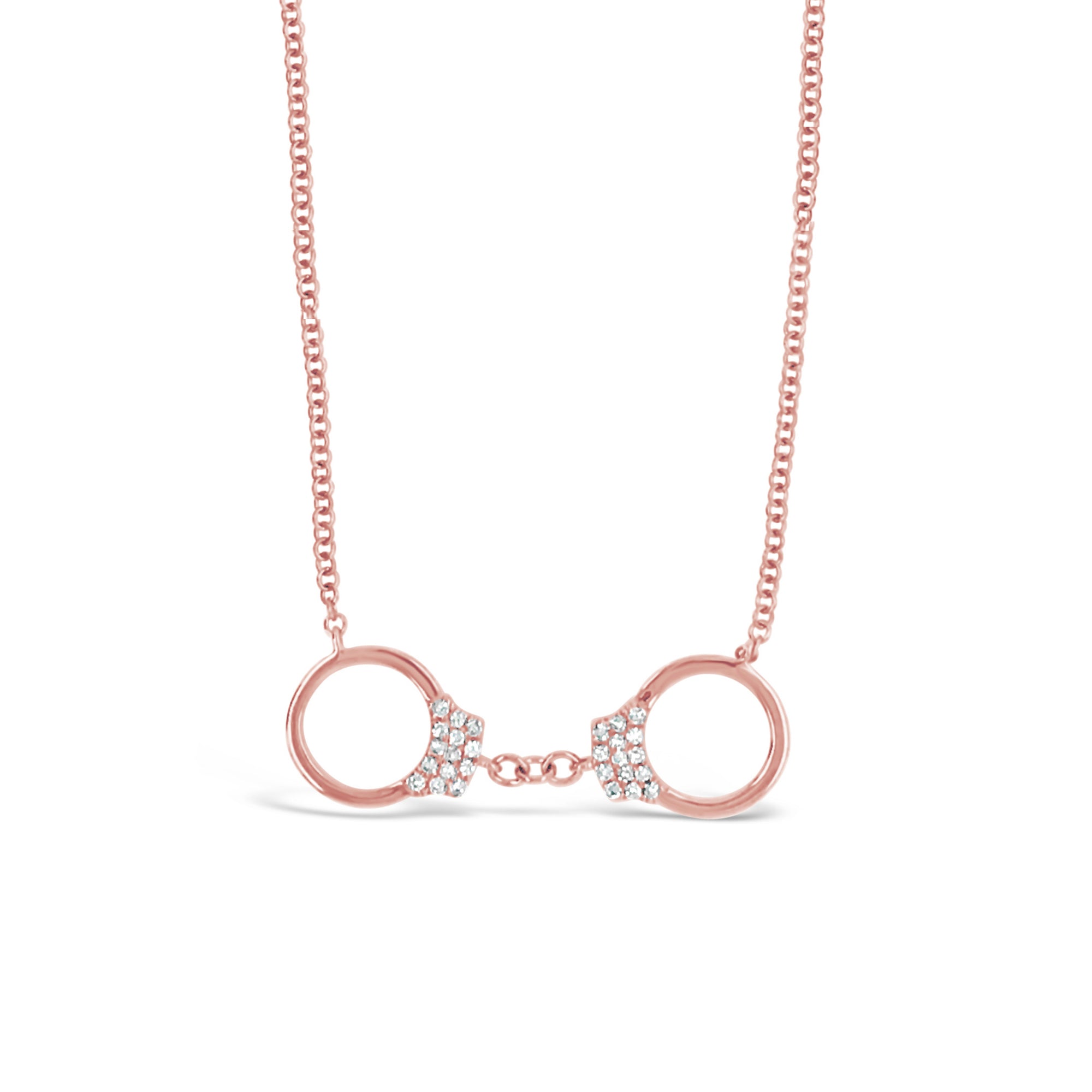 Diamond Handcuffs Necklace  -14K gold weighing 1.97 grams  -28 round diamonds totaling .07 carats