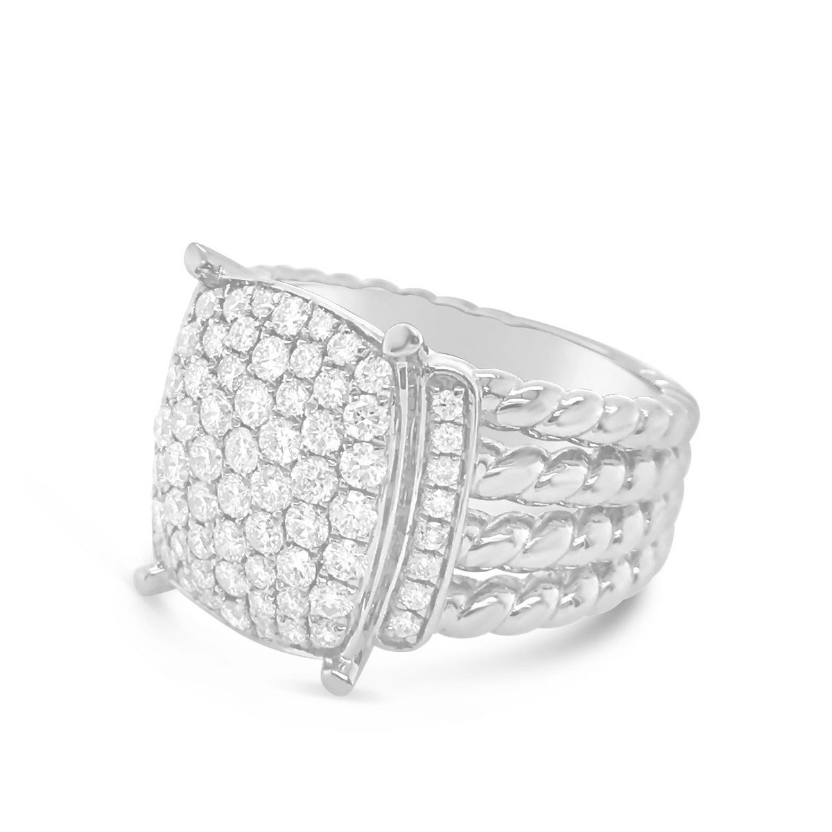 Twisted Cable Diamond Ring  -14k gold weighing 10.83 grams  -72 round prong-set diamonds weighing 1.18 carats