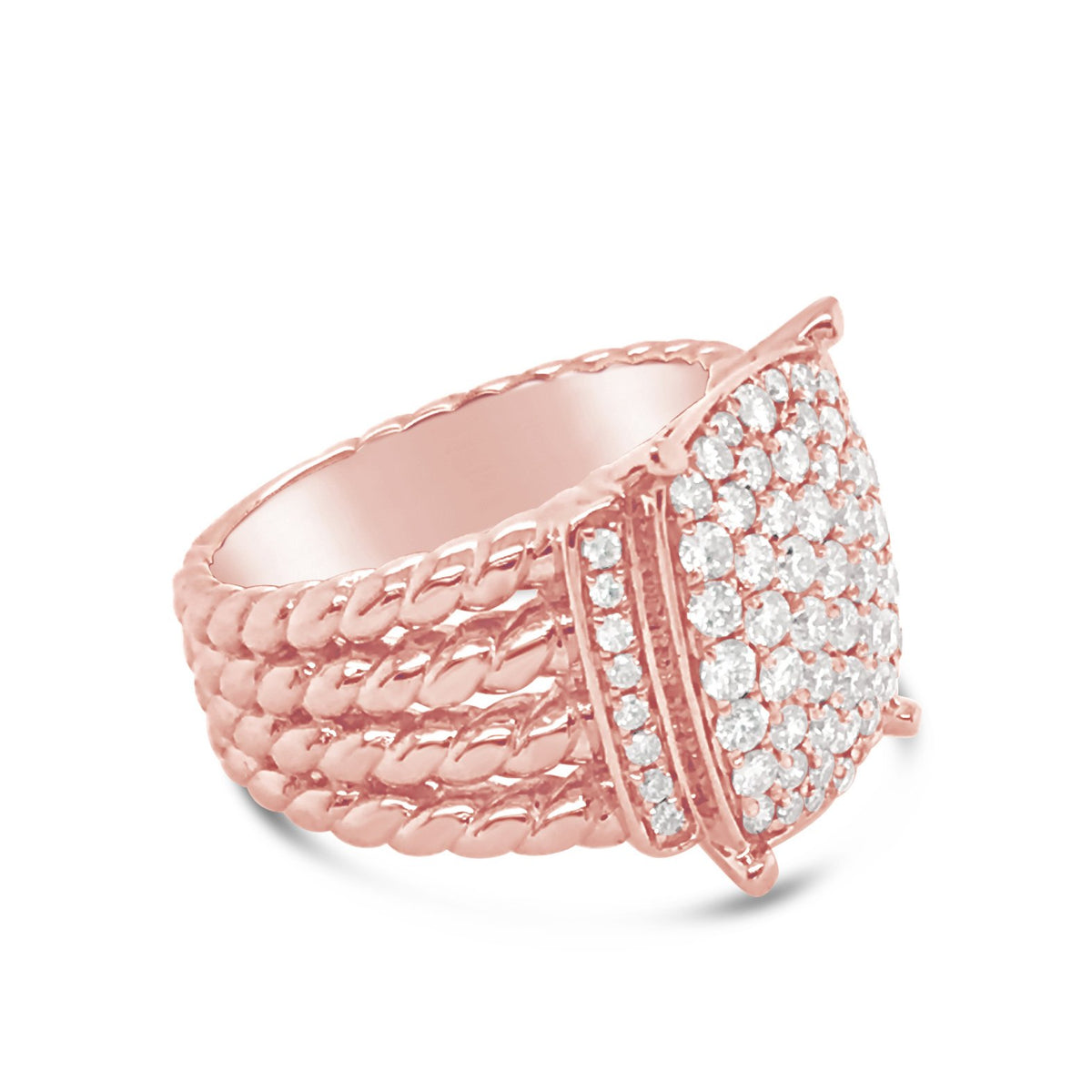 Twisted Cable Diamond Ring  -14k gold weighing 10.83 grams  -72 round prong-set diamonds weighing 1.18 carats